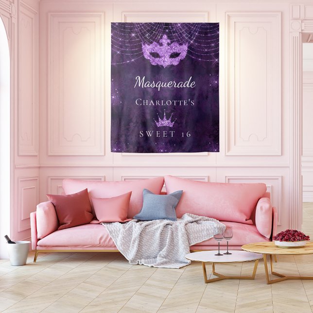 Masquerade purple glitter dust Sweet 16 birthday Tapestry (Creator Uploaded)