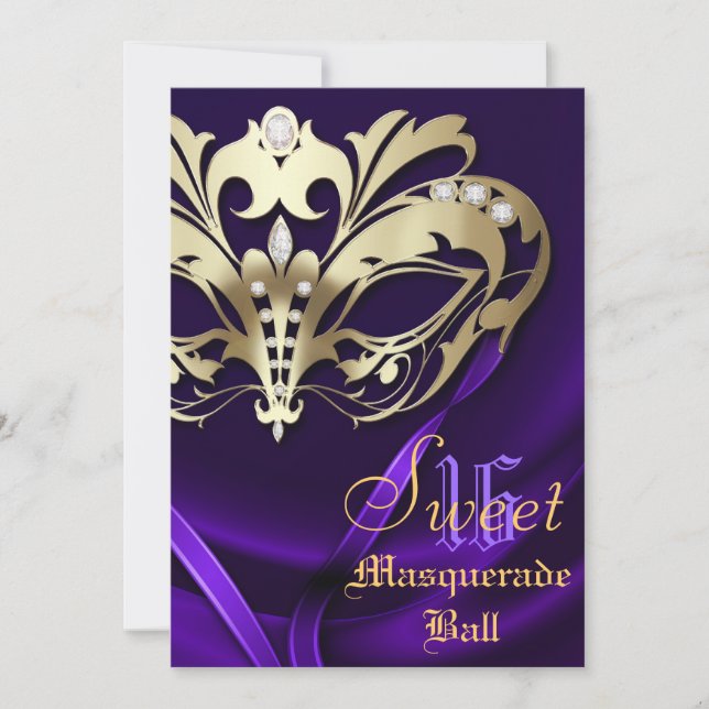 Masquerade Purple Jewelled Sweet 16 Invitation (Front)