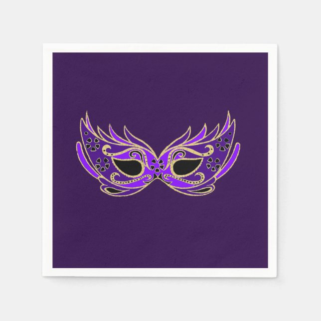 Masquerade purple mask party or masked ball napkin (Front)