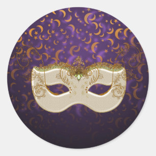 Masquerade Purple&Orange Moon&Stars RoundStickers Classic Round Sticker