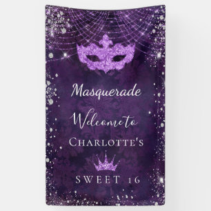 Masquerade purple silver glitter dust Sweet 16  Banner