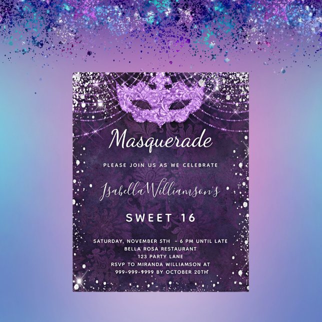 Masquerade purple silver Sweet 16 invitation (Creator Uploaded)