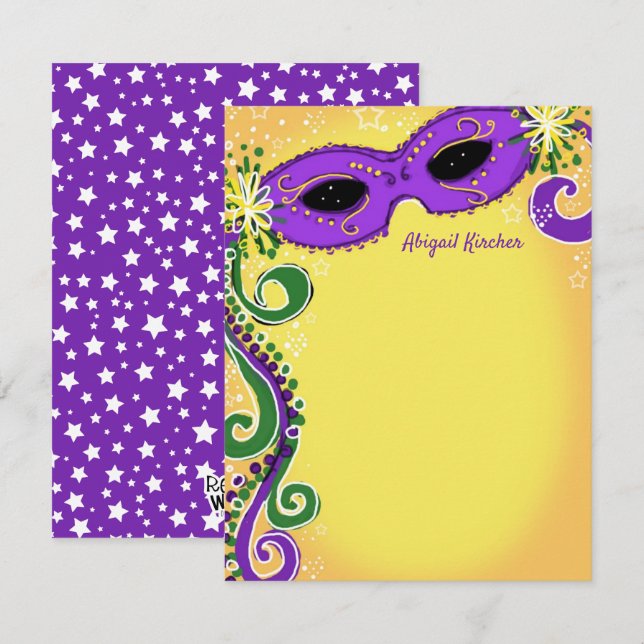 Masquerade Purple Yellow Mask Ball Sweet 16 Flat Card (Front/Back)