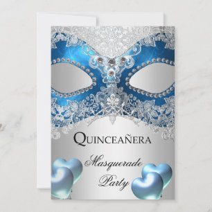 Masquerade Quinceanera 15 Blue Birthday Party Invitation
