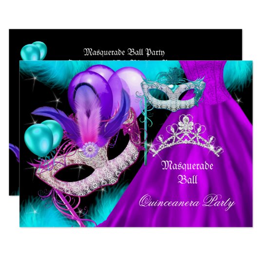 Masquerade Quinceanera 15 Party Teal Purple Invitation Uk