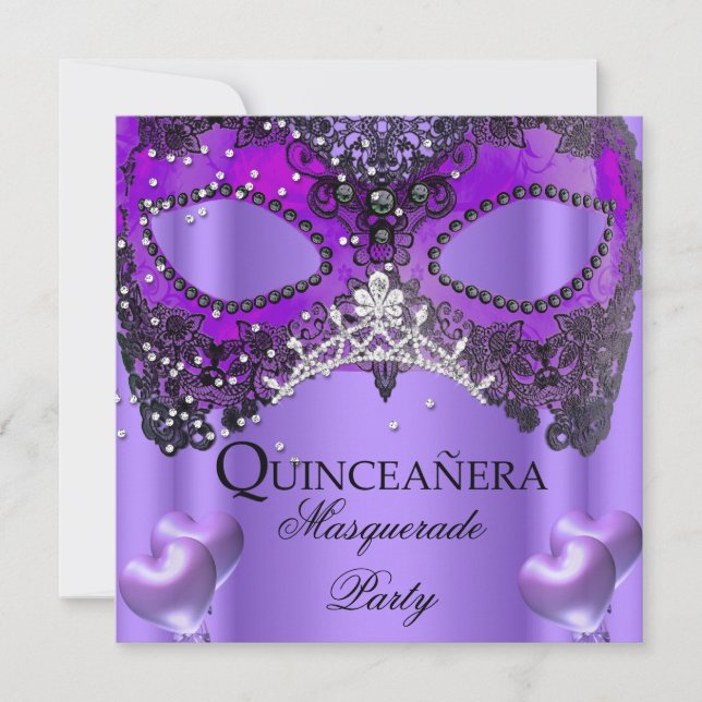 Masquerade Quinceanera 15 Purple Mask Birthday Invitation (Front)