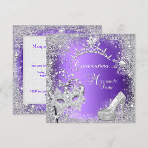 Masquerade Quinceanera 15th Purple Tiara Shoe Invitation