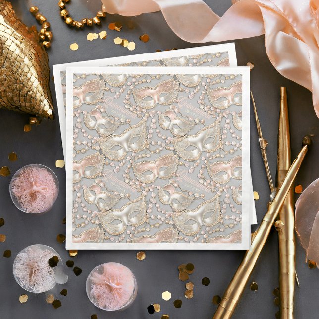 Masquerade Quinceanera Bead Masks Rose Gold ID1031 Napkin (Creator Uploaded)
