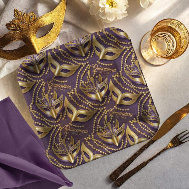 Masquerade Quinceanera Beads Masks Purple ID1031 Paper Plate (Creator Uploaded)