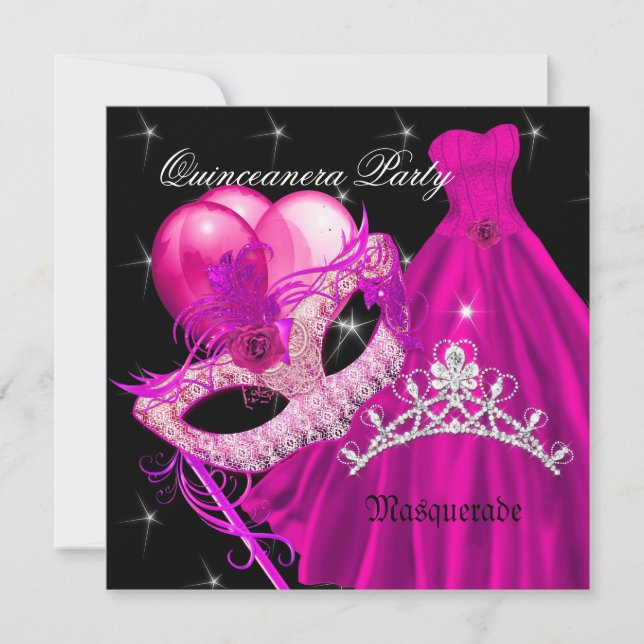 Masquerade Quinceanera Birthday Party Pink Invitation (Front)