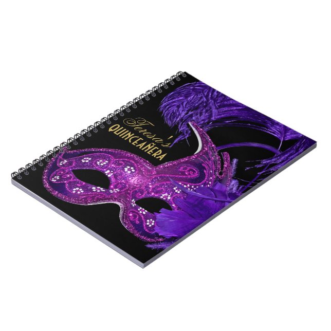 Masquerade quinceañera birthday pink, purple mask notebook (Left Side)