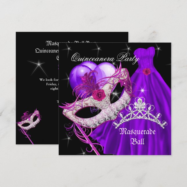 Masquerade Quinceanera Birthday Purple Invitation (Front/Back)
