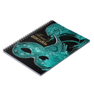Masquerade quinceañera birthday turquoise mask notebook