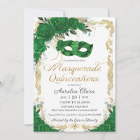 Masquerade Quinceañera Emerald Green Floral Gold
