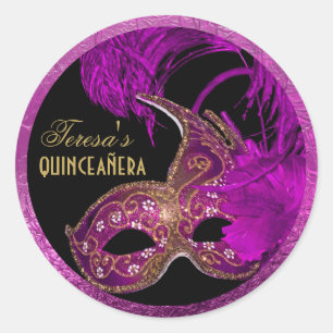 Masquerade quinceañera fifteenth birthday purple classic round sticker