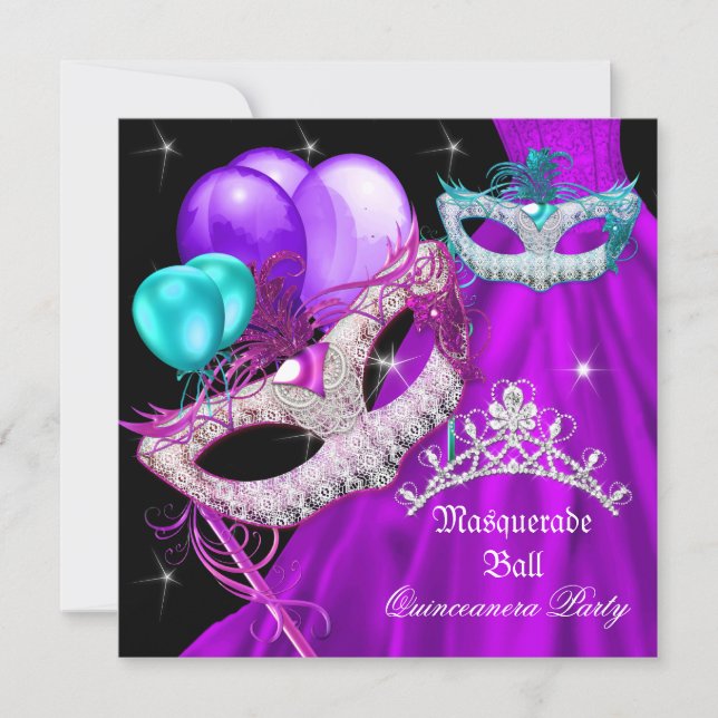 Masquerade Quinceanera Masks Purple Dress Invitation (Front)