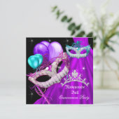 Masquerade Quinceanera Masks Purple Dress Invitation (Standing Front)