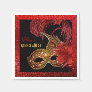 Masquerade Quinceañera party gold, red foil Napkin