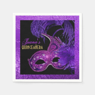 Masquerade Quinceañera party purple mask Napkin