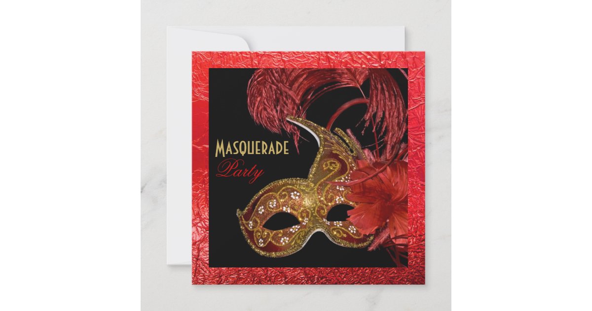 Masquerade Quinceañera Party Red Foil Invitation Uk