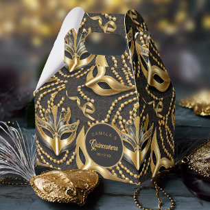 Masquerade Quinceanera Pattern Black Gold ID1031 Favour Box