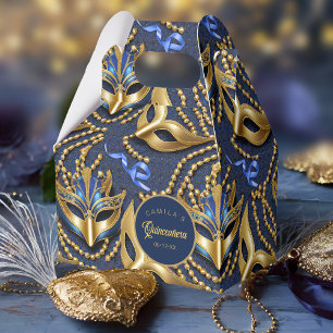 Masquerade Quinceanera Pattern Blue Gold ID1031 Favour Box