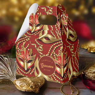 Masquerade Quinceanera Pattern Red Gold ID1031 Favour Box