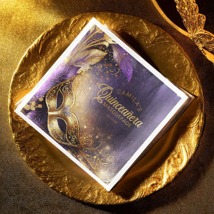 Masquerade Quinceanera Purple Gold ID1031 Napkin
