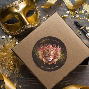 Masquerade Quinceanera Red Gold V2 ID1031 Classic Round Sticker