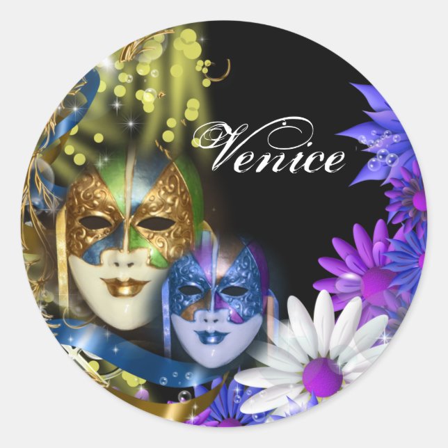 Masquerade quinceanera Venetian masks Classic Round Sticker (Front)