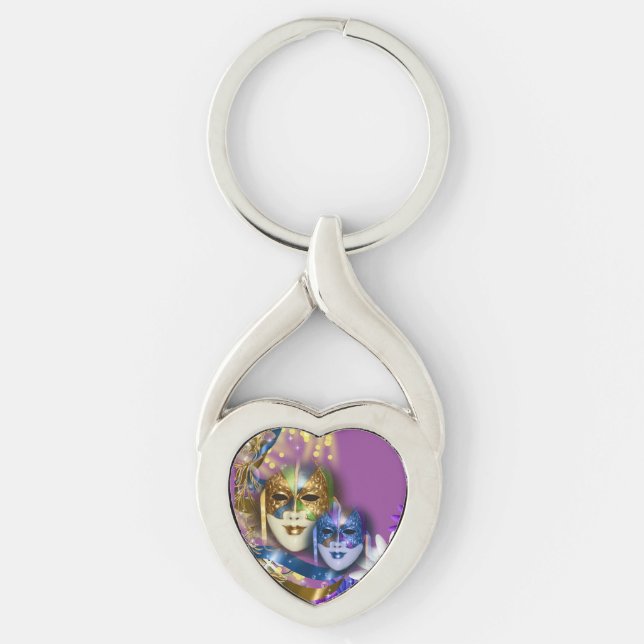 Masquerade quinceanera Venetian masks (heart) Key Ring (Front)