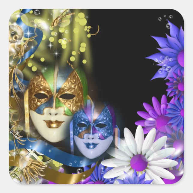 Masquerade quinceanera Venetian masks Square Sticker (Front)