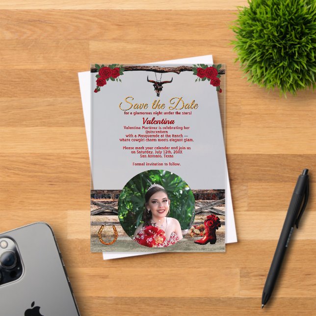 Masquerade Ranch Quinceañera Custom Photo & Name Acrylic Invitations (Insitu (Invitation Card))