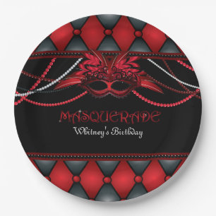 Masquerade, Red & Black Party 9 Inch Paper Plate