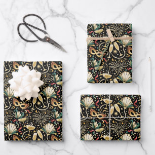 Masquerade Roaring Twenties New Year Pattern Wrapping Paper Sheet