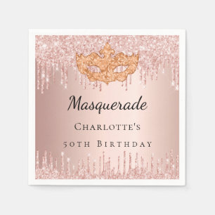 Masquerade rose gold drips birthday party napkin