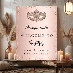 Masquerade rose gold glitter mask welcome poster
