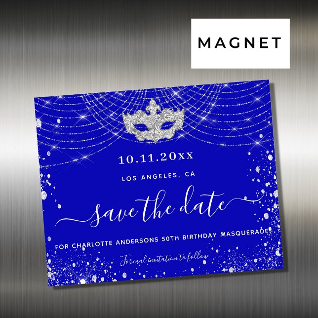 Masquerade royal blue silver party save the date (Creator Uploaded)