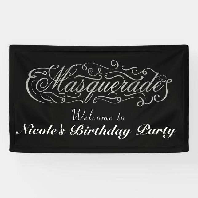 MASQUERADE Silver & Any Colour Birthday Party Banner (Horizontal)