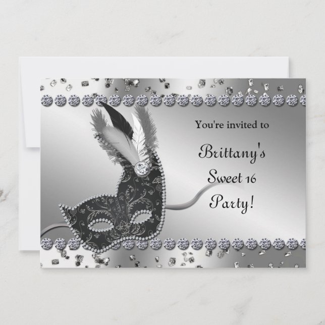 Masquerade Silver & Black Mask Party Invitation (Front)