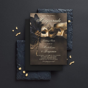 Masquerade Soiree Couple Moody 50th Birthday Invitation