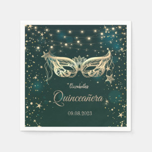 Masquerade,Stars Green Quinceañera Napkin