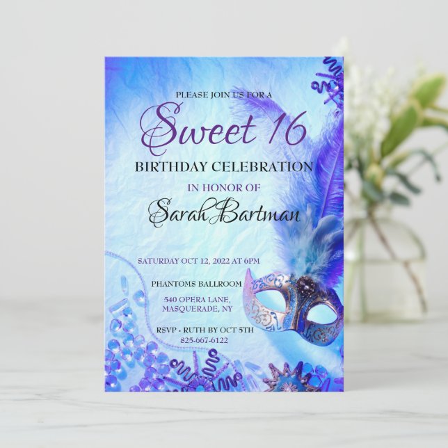 Masquerade sweet 16 invitation (Standing Front)