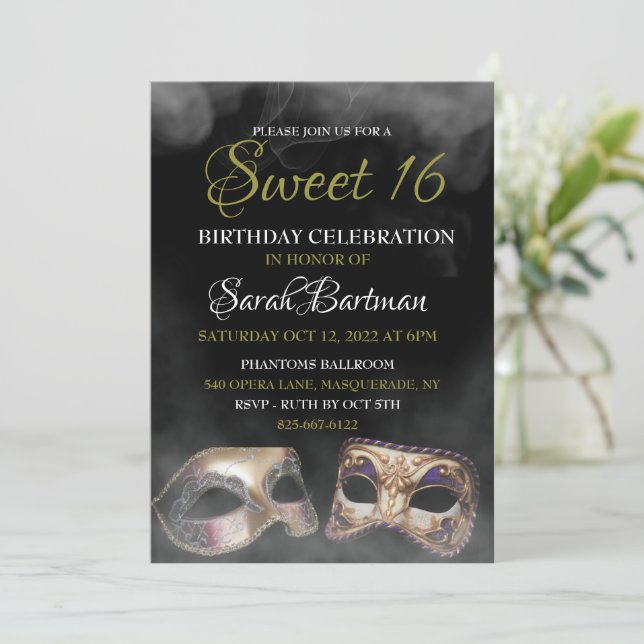 Masquerade Sweet 16 Invitations (Standing Front)