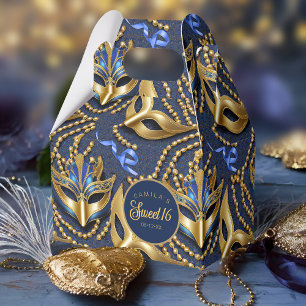 Masquerade Sweet 16 Pattern Blue Gold ID1032 Favour Box