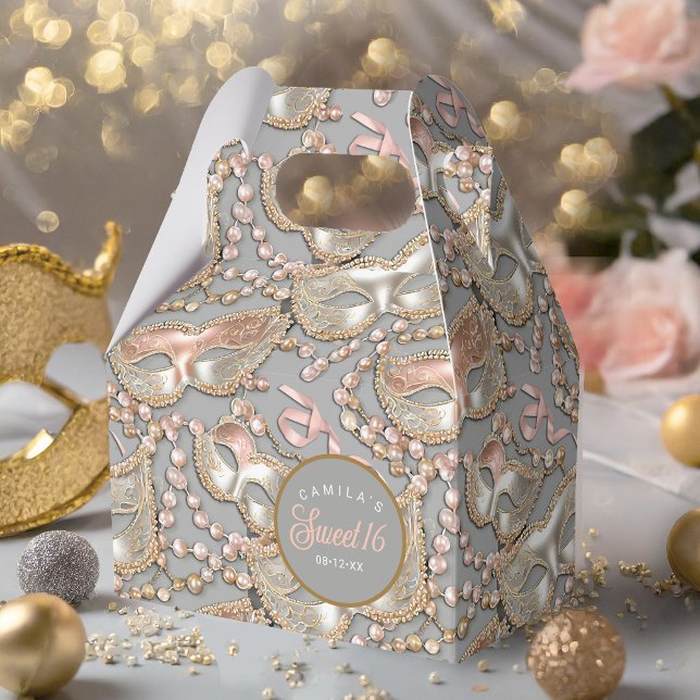 Masquerade Sweet 16 Pattern Rose Gold ID1032 Favour Box (Creator Uploaded)