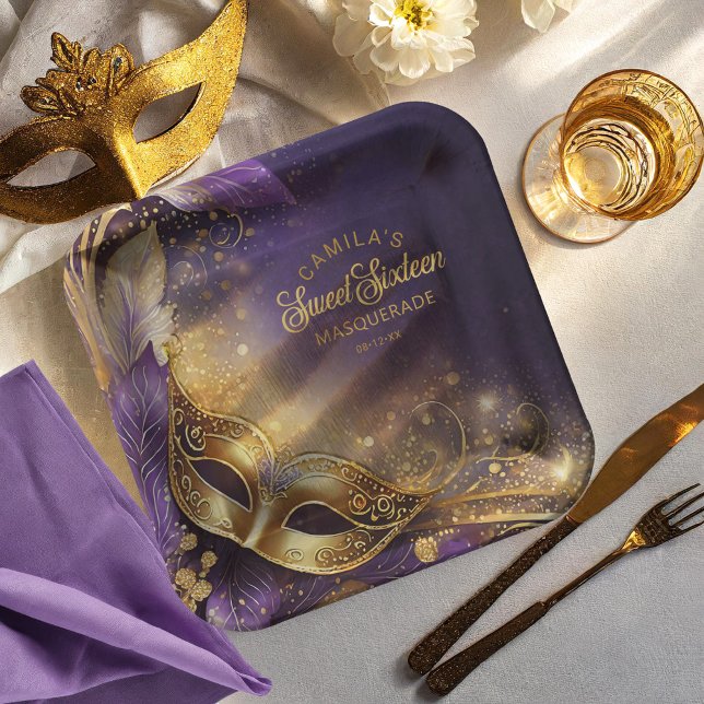 Masquerade Sweet 16 Purple Gold ID1032 Paper Plate (Creator Uploaded)