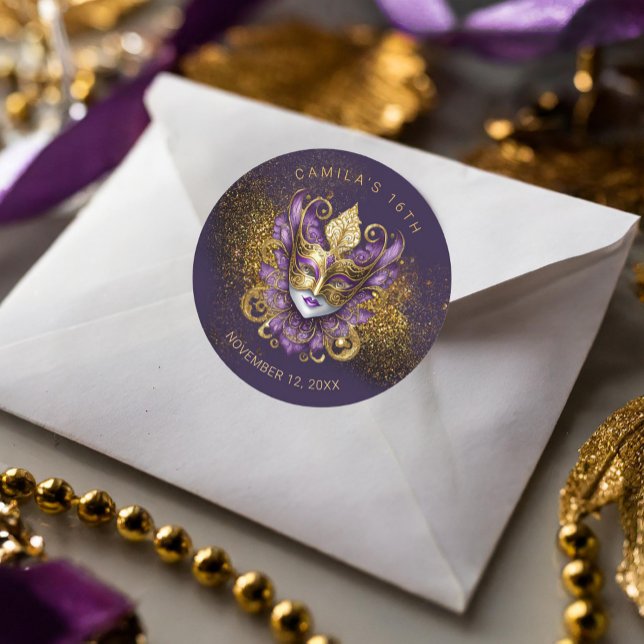 Masquerade Sweet 16 Purple Gold V2 ID1032 Classic Round Sticker (Creator Uploaded)