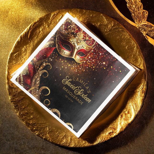 Masquerade Sweet 16 Red Gold ID1032 Napkin (Creator Uploaded)
