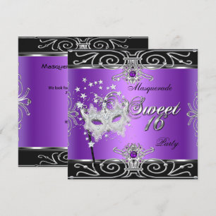 Masquerade Sweet 16 Sixteen Birthday Purple Black Invitation
